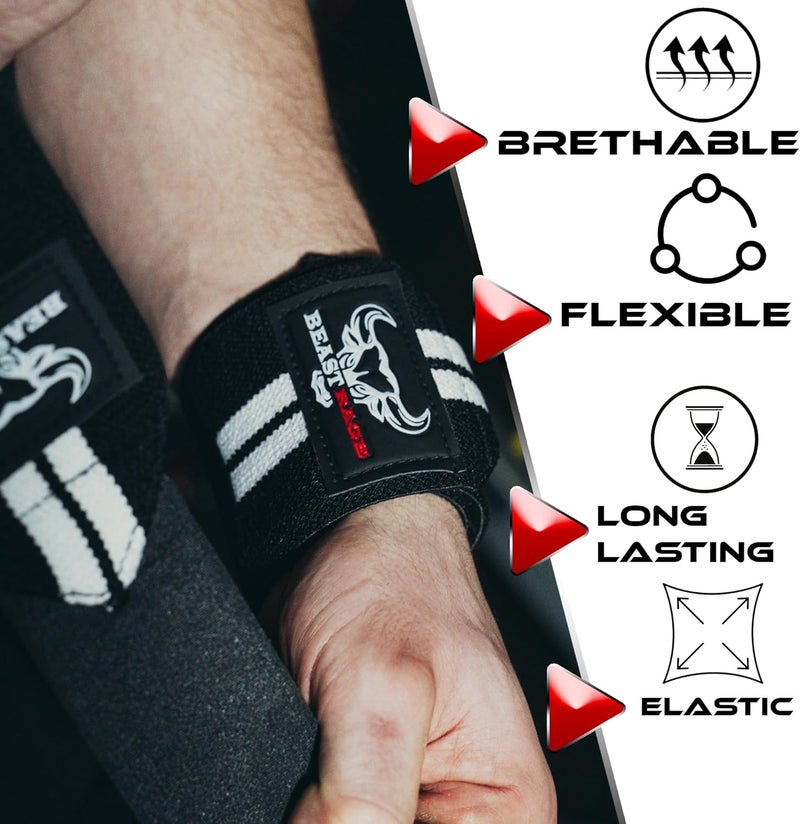 BEAST RAGE Wrist Wraps for Weightlifting - Adjustable Lifting Straps With Thumb Loop for Enhanced Gym Support, Powerlifting, Bodybuilding and Workout - Image 4